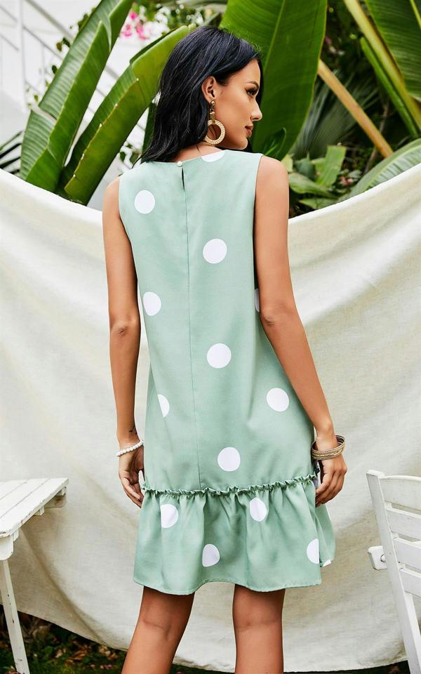 FS Collection White Polka Print Frill Mini Dress In Mint Green