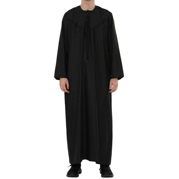HM11 - Men's Emirati Omani Bobble Button Thobe - Black - Thobez - 8