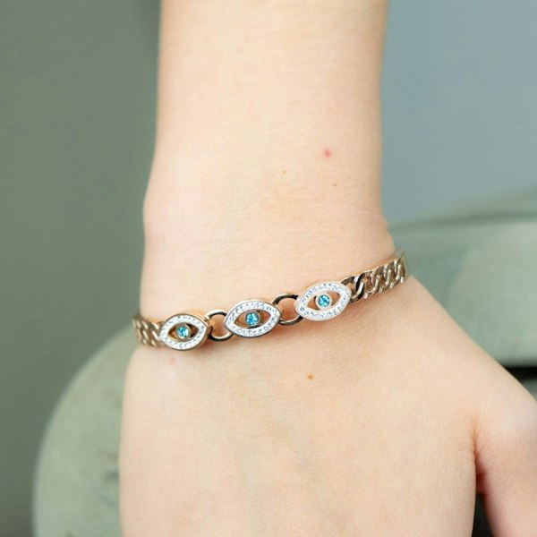 The Colourful Aura 18ct Rose Gold Plated Evil Eye Round Brass Gold Zircon Armlet Bangle Bracelet