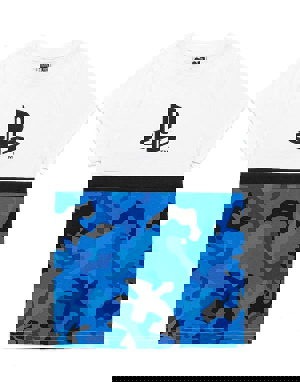 PlayStation Boys White Logo & Camo Print Short Sleeved T-Shirt