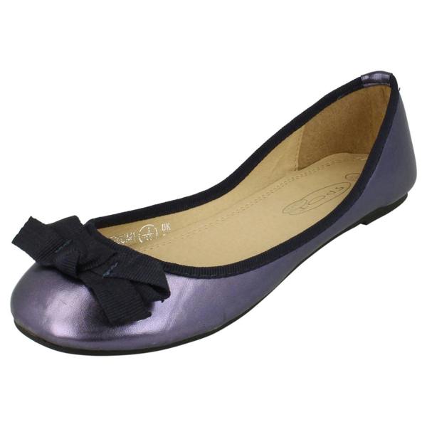 Spot On Ladies Spot On Flat Ballerina Ribbon Bow Vamp Shoe