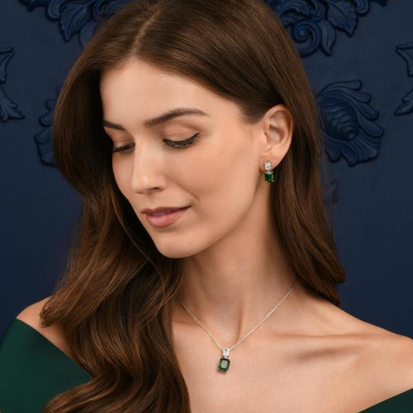 namana Green Sterling Silver Double Rectangle Statement Pendant Necklace