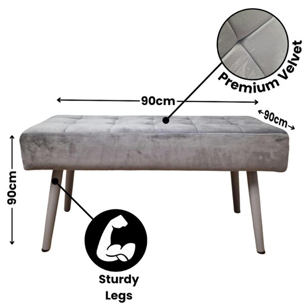 Kosy Koala Dining Table Set with 2 Grey Velvet Chairs and 2 Grey Benches Dining Room Furniture Set