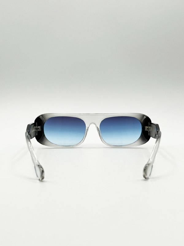 SVNX Flat Top Oval Sunglasses in Grey-Blue
