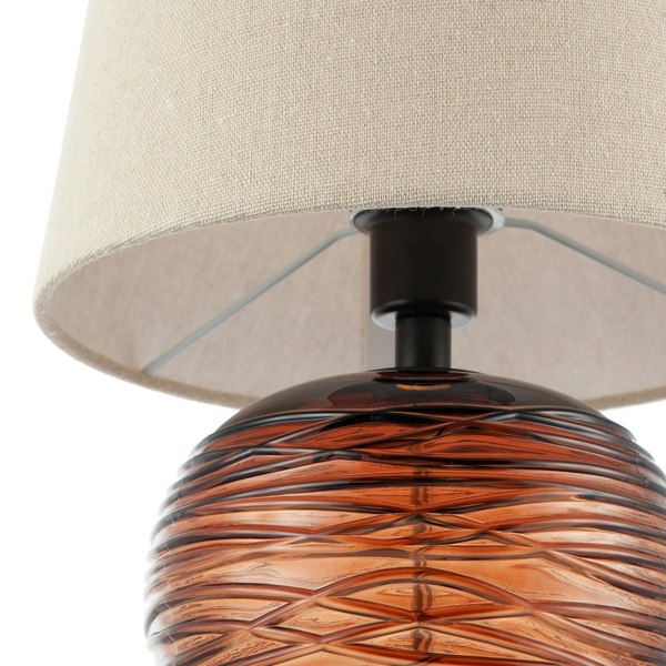 Modern Designer Amber Glass Table Lamp with Oatmeal Beige Linen Fabric Shade Image 5