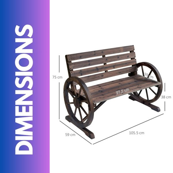 Rafaelo Mobilia Wooden 2 Seater Wagon Wheel Outdoor Bench Rustic Brown