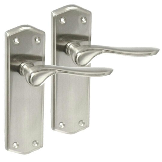 EDH Door Hardware Satin Nickel Internal Door Handles with Long Back Plate - Stellar Design (1 Pair of Handles)