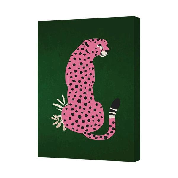 Benjamin Tate Design Pink Leopard Canvas Art Print On Deep Green Gallery Wrapped Canvas