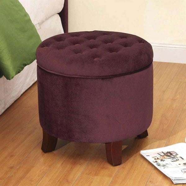 Luxury Living Cambridge Tufted Round Storage Ottoman Footstool - Berry Merlot