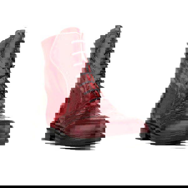 Embassy London Brick Lane Boots - Claret - Women's dark red leather oxford boot with brogue styling