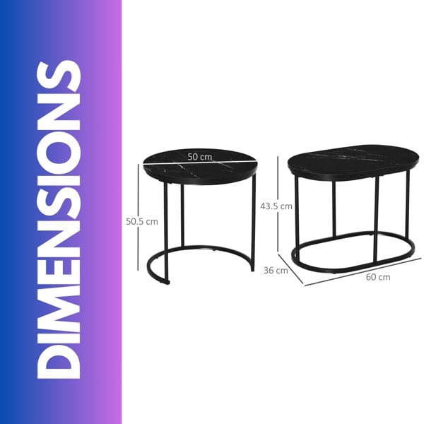 Rafaelo Mobilia 2PC Nesting Tables With Faux Marble Tabletop Black