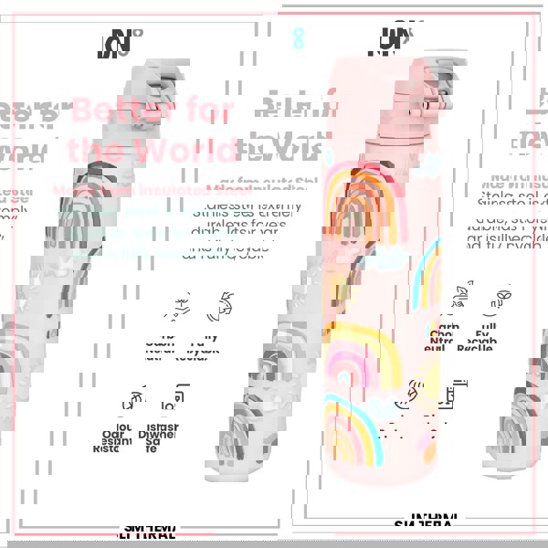 ION8 Leak Proof Slim Thermal Steel Water Bottle, Insulated, Rainbows, 500ml (17oz)