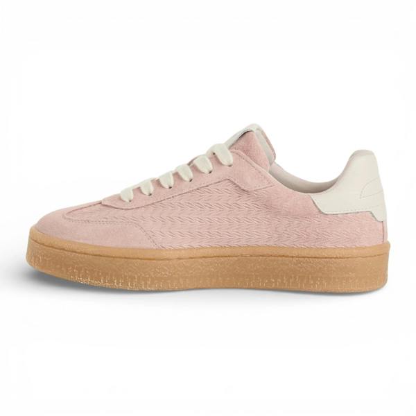 Tamaris Women's Pink Leather White Stripes Sneakers