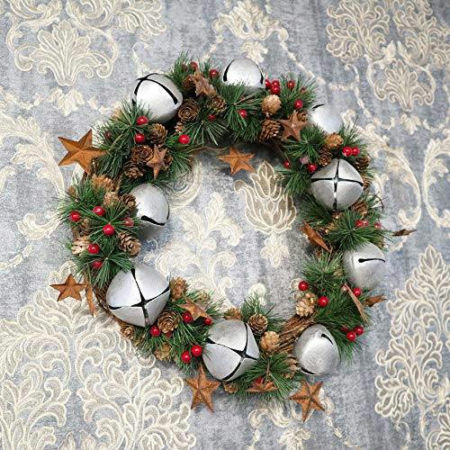 25cm Green Christmas Wreath with Bells, Stars, Pine Cones and Berries, PVC Decorative Door Wreath image 8