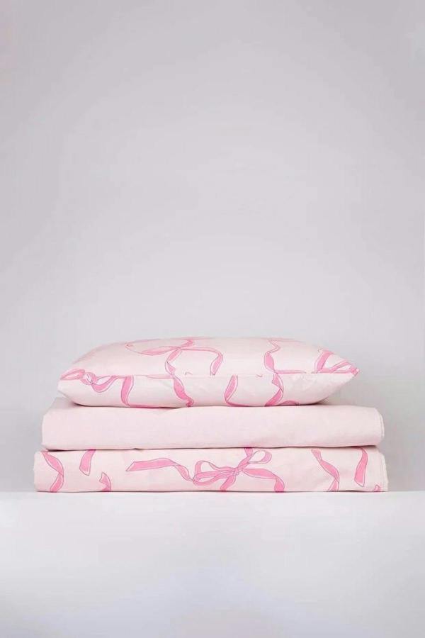 WOVCOR Single Bow Detail Duvet Cover Set with Flat Sheet 160x220cm