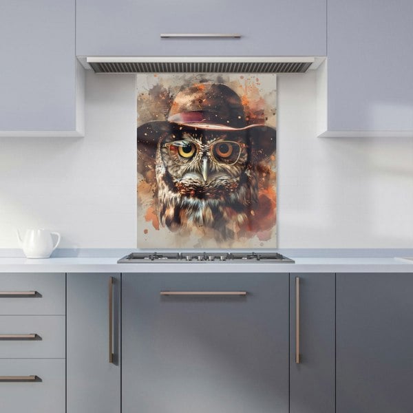 Warren Reed - Designer Owl With Hat And Glasses Kitchen Splashback