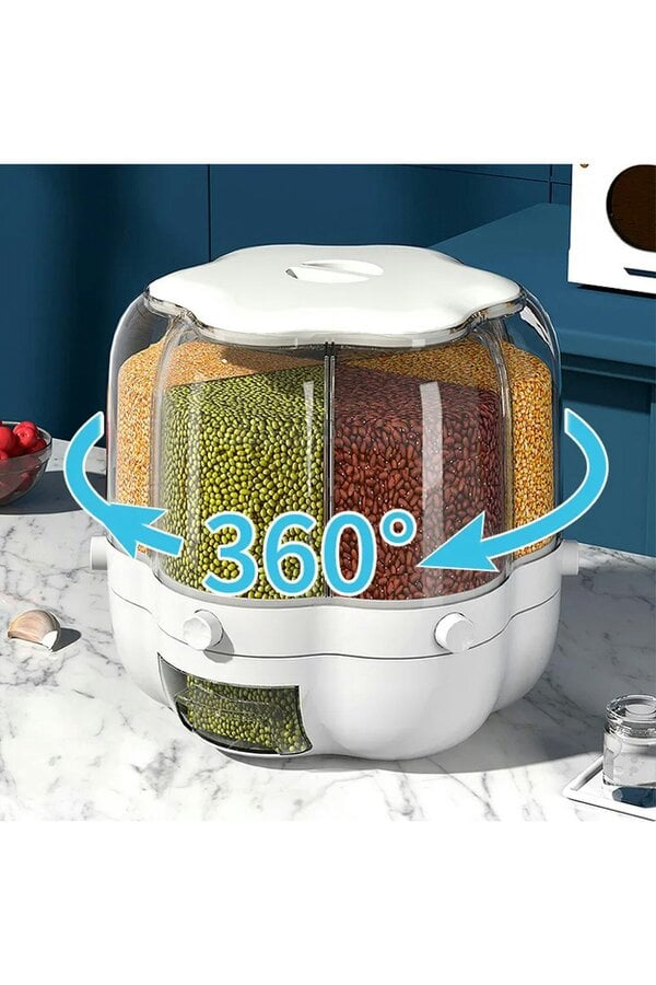 Living and Home 6-Gird Round Cereal Dispenser Rotating Food Organizer Dry Grain Storage for Kitchen