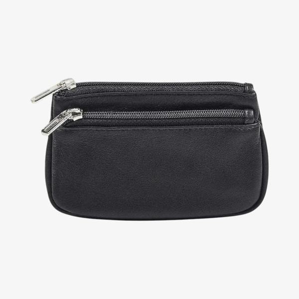 Double Zip Coin Purse Miami Collection Black Leather