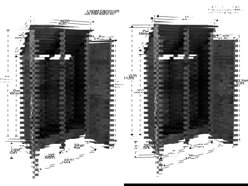 Arbor Garden Solutions Wooden Log Store (Roof Sloping Back) with Door W-146cm, H-126cm or 180cm, D-88cm