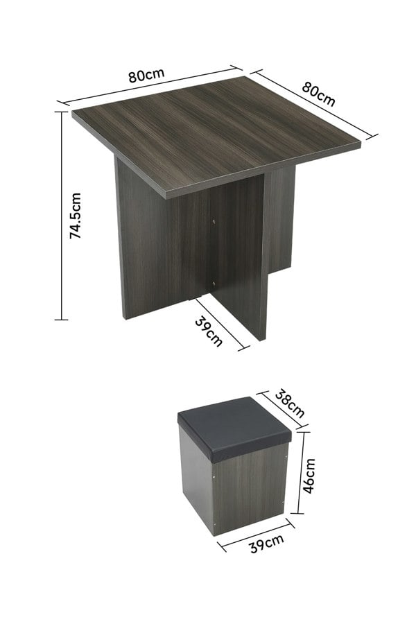 Living and Home Wooden Square Table and 4 Storage Stools Set
