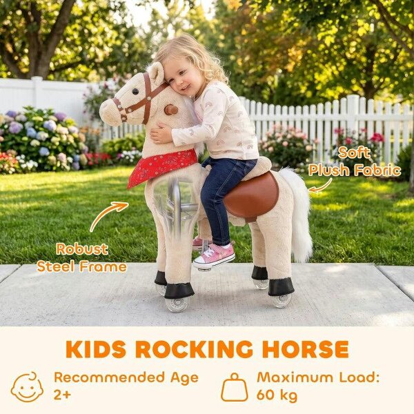 Ride on Horse Pedal Ride On Walking Horse Toy Rotatable Head Neighing Sound, Light Brown