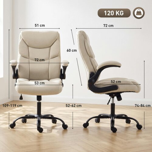 HOMCOM Office Chair, Executive Desk Chair w/ Flip-up Armrest, Cream White