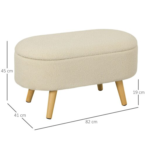 Wyld Haus Molasa Boucle Cream White Storage Ottoman Teddy Fleece Natural Wooden Legs