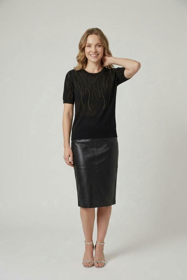 Black | Abstract Diamante Knit Short Sleeve Top