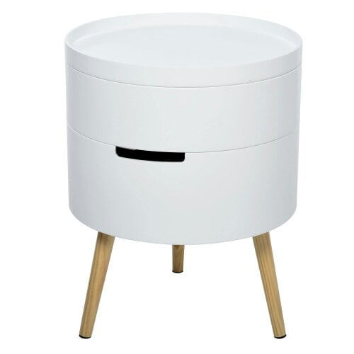 Wyld Haus Rivizi Wooden White Round 3 Tier End Table With Hidden Storage Compartments