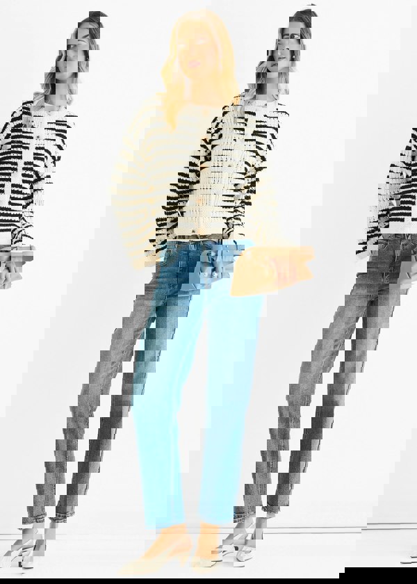 Gini London Cream Stripe Cable Knit Crop Cardigan