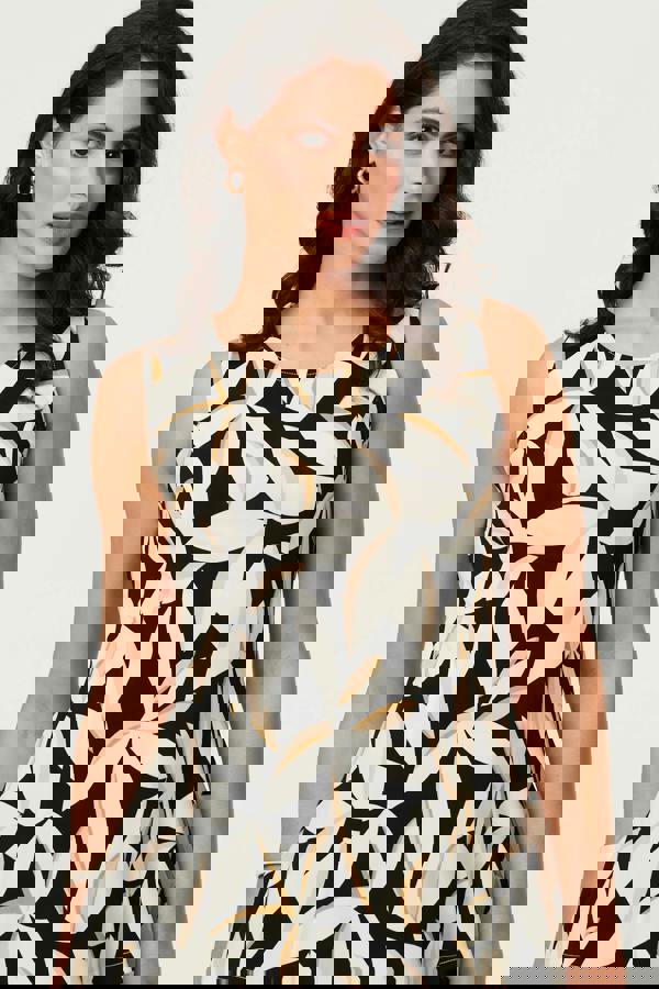 Black | Leaf Print Sleeveless Peplum Top
