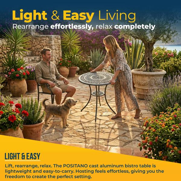 Homeology POSITANO Garden and Patio Grey Cast Aluminium Bistro Table
