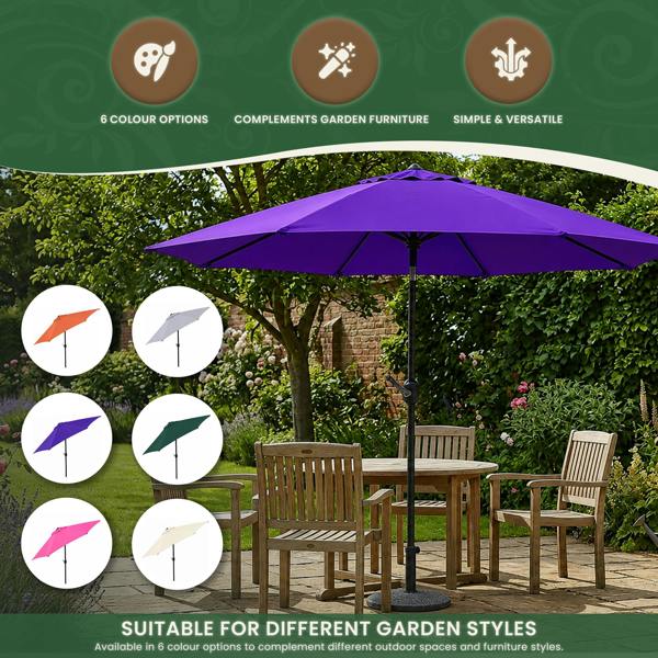 The Garden Marketplace 2.7M Wide Garden Parasol Tilt and Crank