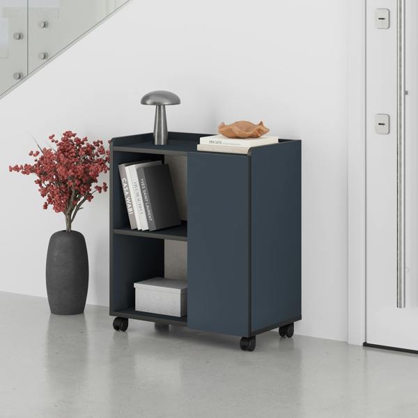 Decortie Modern Zeo Sideboard Cabinet 70x40x80cm 1 Door Storage 4 Compartments with 4 Heels Black Room, Office