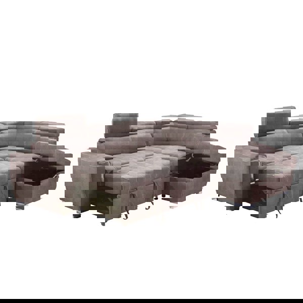 Furnishings For Less Nevada Mushroom Suede Corner Sofa Bed Tilting Headrest + Storage Ottoman