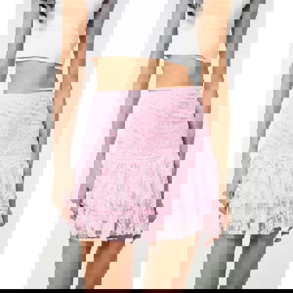 Pink Vanilla Lace Ruffle Mini Skirt