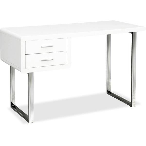 Homeology Harmonia Gloss White with Chrome legs 2-Drawer Contemporary Home Office Luxury Computer Desk