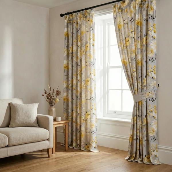 Capri made-to-measure curtains in Grey, styled in a living room
