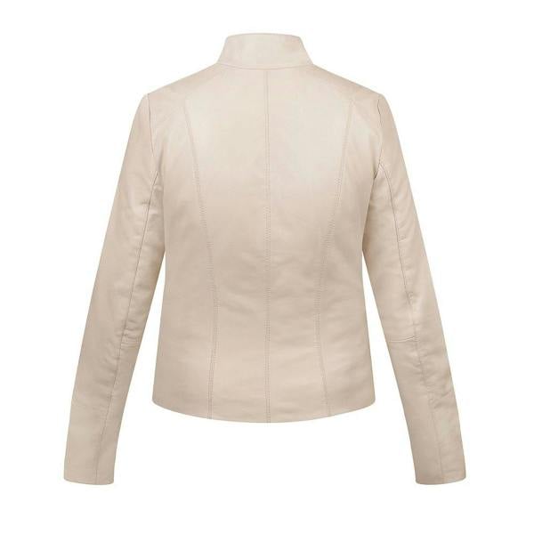 Women’s Cream Leather Jacket – Reilly 2
