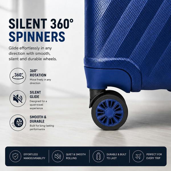 Gr8 Home 3 Piece Hard Shell Luggage Suitcase Set Cabin Medium Large TSA Lock Blue