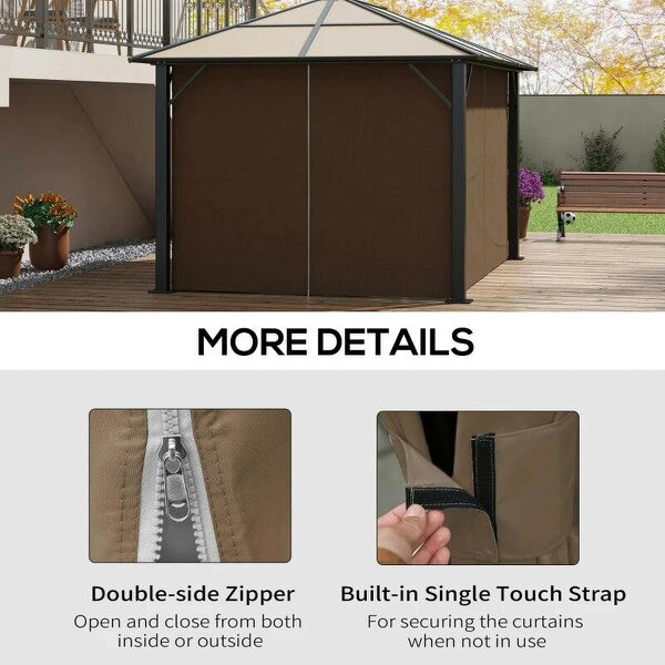 4 Pack Replacement Gazebo Curtains Privacy Panel for Most 3 x 4m Gazebo Canopy Pavillion Outdoor Shelter Sidewalls Accessories Dark Brown