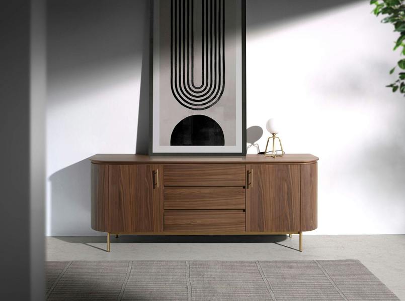 Angel Cerdá Sideboard walnut and golden polished steel 3228