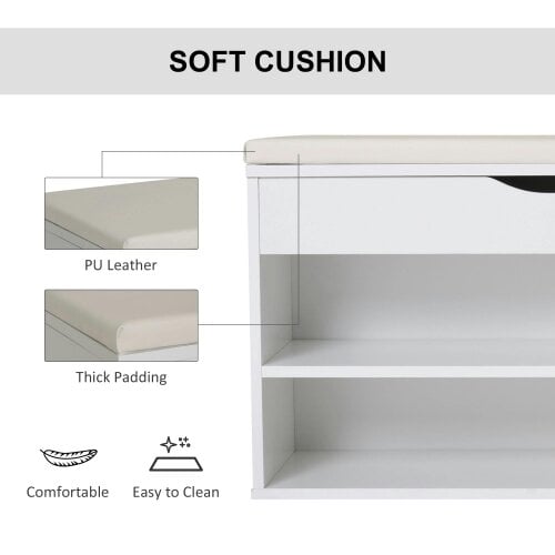 Wyld Haus Sokari Wooden White Shoe Storage Bench 1 Drawer And Padded Seat