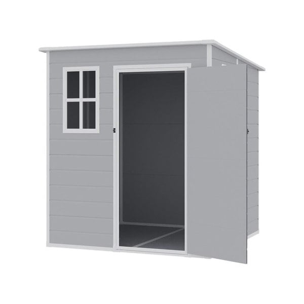 6 x 6FT Durable PP Storage Shed with Pent Roof, Window, and Vent (Ver.2) Living and Home
