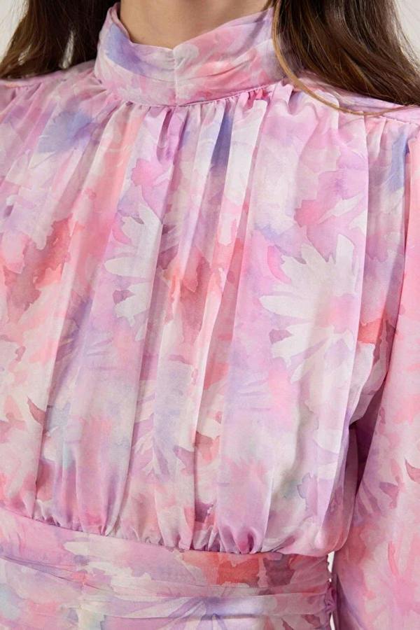 WOVCOR Floral Patterned Lined Chiffon Woven Dress
