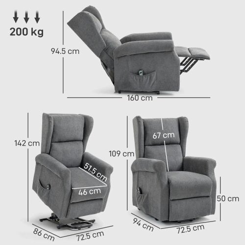 Bobobiy Power Lift Recliner Armchair, Electric Lift Chair for Elderly, Fabric Riser and Reclining Chair with Remote Control, Charcoal Grey