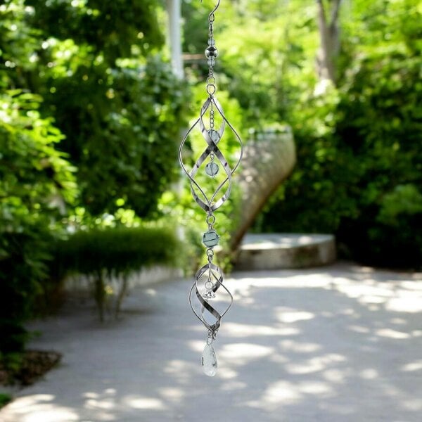 EDH Door Hardware Double Stainless Steel Spiral Spinner – 57cm x 9cm x 9cm | Elegant Garden Wind Spinner | Durable Outdoor Décor for Patios, Gardens
