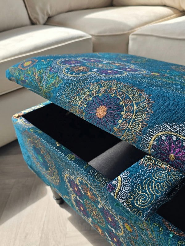 ISTOOLS Premium Loop Floral Green Pattern Footstool – Versatile Ottoman Bench & Coffee Table