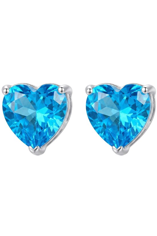Latelita Amore Heart Blue Topaz Stud Earrings Silver