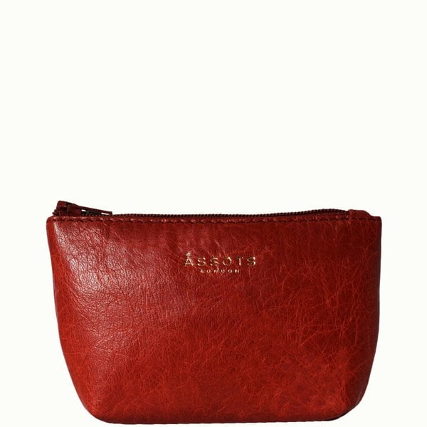 Assots London 'Diana' Red Full Grain Leather Zip Top Coin Purse